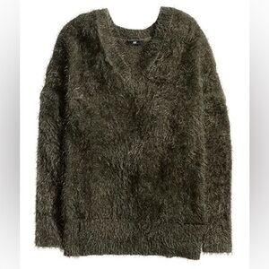 H&M Dark Green Fuzzy V-Neck Sweater